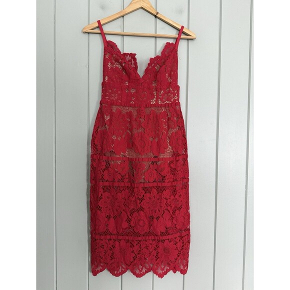 For Love & Lemons Dresses & Skirts - For Love & Lemons Gianna Midi Dress XS Red Lace Bodycon Adjustable Straps